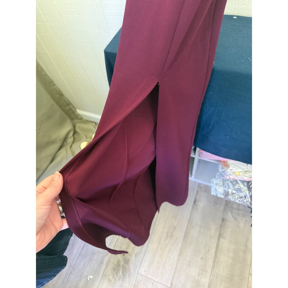 Xraordinary Burgundy Glitter Damask Halter Gown Side Slit Formal Dress Size 5 - Picture 3 of 7